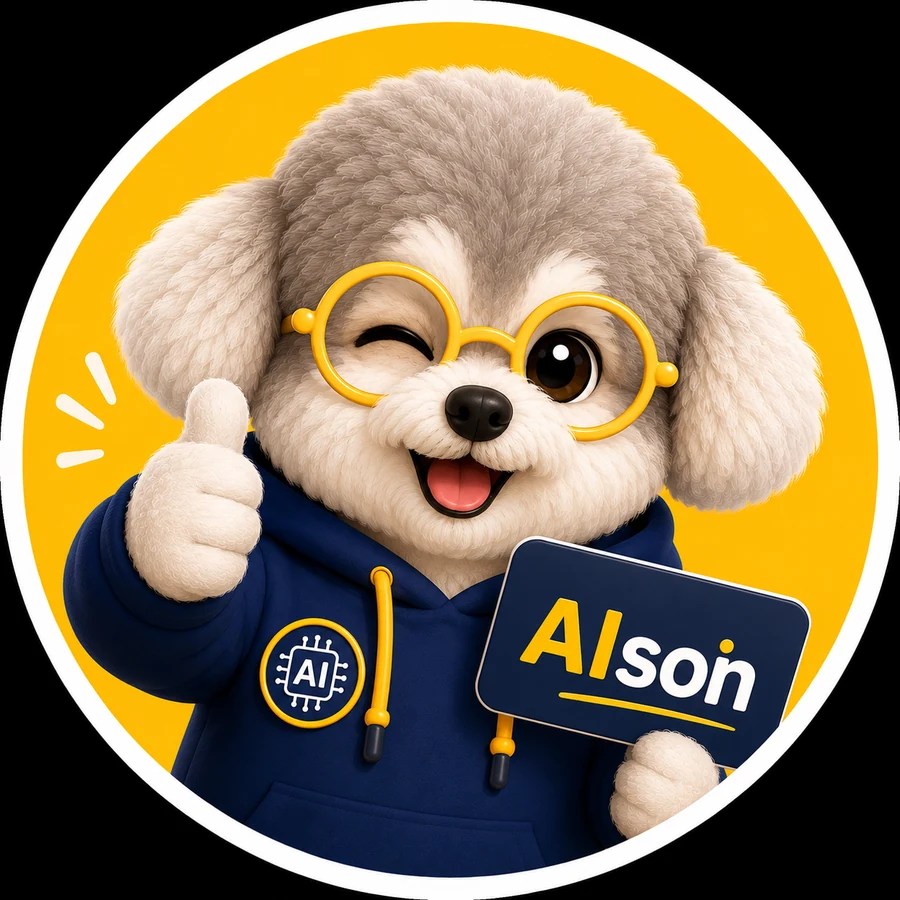 AIson 狗狗拿著 AIson 標誌